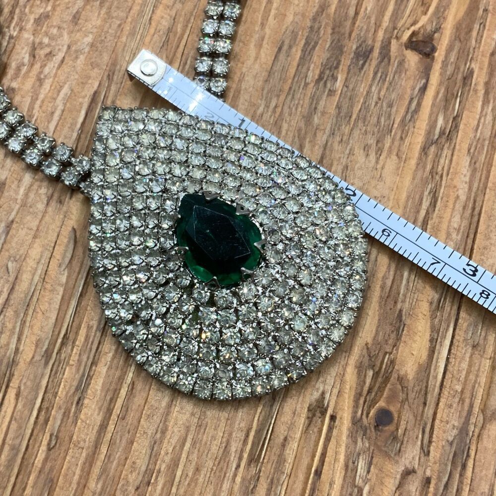Celebrity NY Vintage Glass Green Stone Teardrop Crystal Necklace Brooch - Picture 6 of 9
